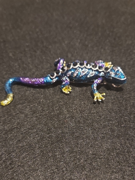 Jewelry - Colorful Lizard Crystal Brooch - Blue, Purple, Yellow